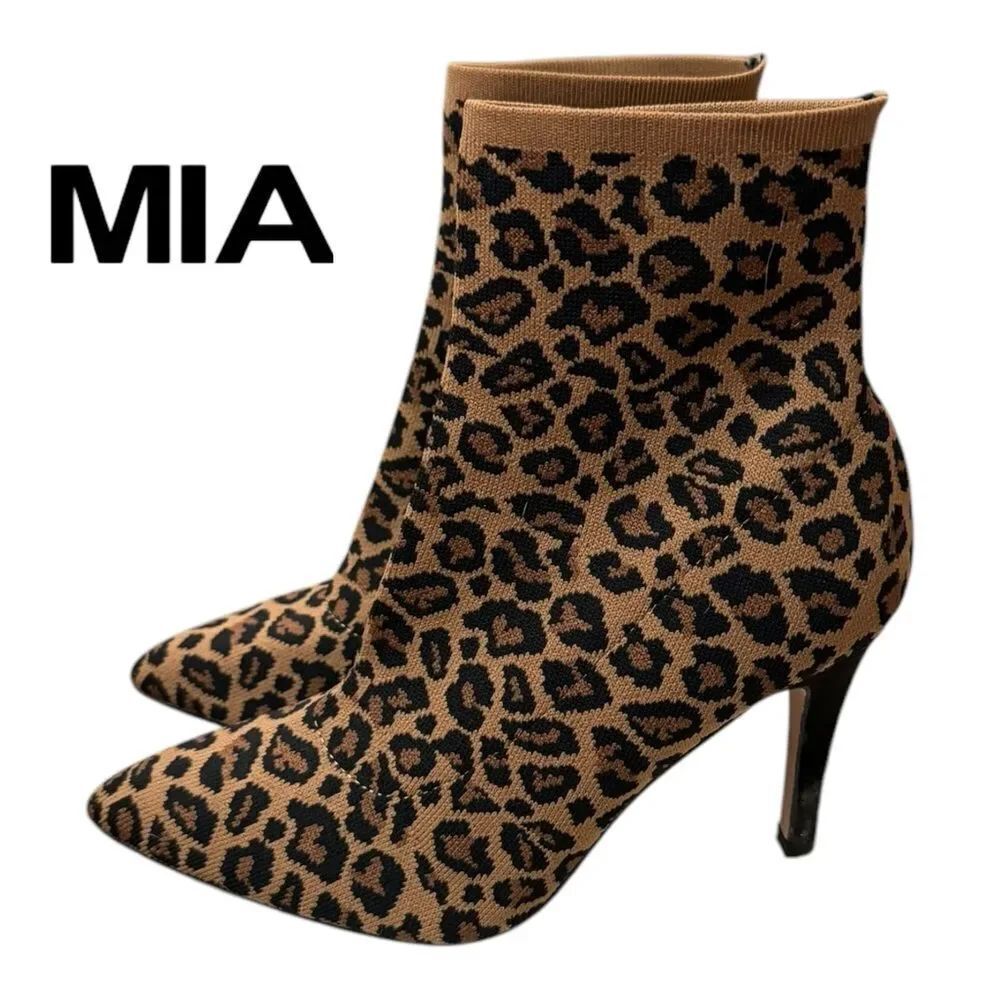 Mia McKinley Knit Sock Leopard Heeled Stiletto Ankle Boots Booties 7